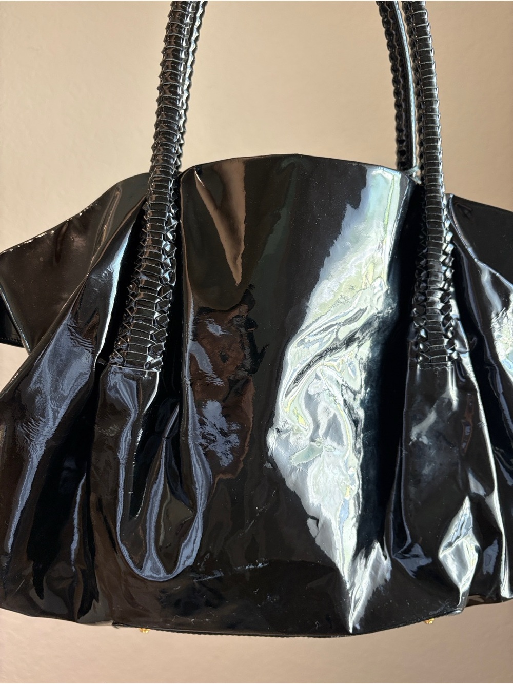Salvatore Ferragamo Black Patent Tote Bag with Braided Handles - Picture 6 of 14